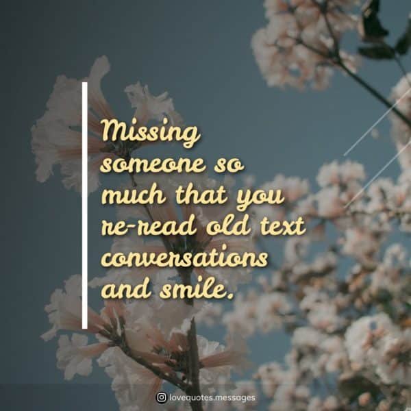 Missing someone so much that you re-read old text conversations and smile. Missing You.